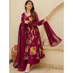 Aaghnya Women Floral Printed Regular Kurta with Palazzos & With Dupatta-image-20