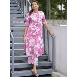 Aaghnya Women Floral Printed Regular Kurta with Trousers-image-5