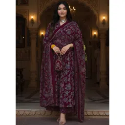 Aaghnya Women Floral Printed Regular Kurta with Trousers & With Dupatta-picture-18