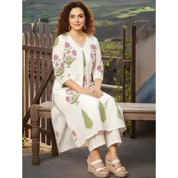 Aaghnya Women Floral Printed Regular Kurta with Trousers-picture-31