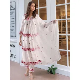 Aaghnya Women Viscose Rayon Embroidered Kurta Sets-picture-41