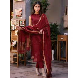 Aaghnya Women Woven Design Woven Design Kurta with Trousers & Dupatta-picture-41