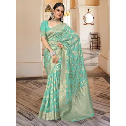 Aagiri Women Woven Design Zari Organza Banarasi Saree-picture-36