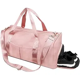 aagna Nylon Sports Gym Foldable Travel Duffle Bag, Sports Duffle Bag, Shoulder Handbag for Women, Outdoor Weekend Bag with Shoe and Wet Clothes Compartments (Pink)-picture-13