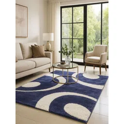 AaHo Decor Navy Blue & White Geometric Anti-Skid Microfiber Carpet-picture-21