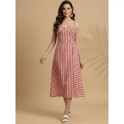 AAHWAN Checked Applique Fit & Flare Midi Dress-picture-41