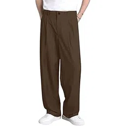 aahwan Men's Regular Fit Mid Rise Solid Pleated Baggy Korean Trousers-picture-16