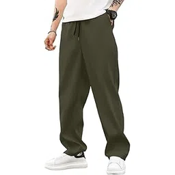 aahwan Men's Straight Fit Mid Rise Solid Drawstring Relexed Fit Modern Straight Leg Pants-picture-12