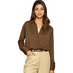 aahwan Solid Button Up Drop Shoulder Officewear Casual Formal Long Sleeve Satin Shirt for Women's & Girl's-picture-56