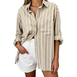 aahwan Solid Button Up Drop Shoulder Striped Print Long Sleeve Shirt for Women's & Girl's-picture-11