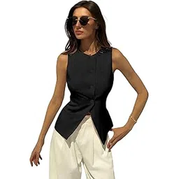 aahwan Solid Modern Sleeveless Fitted Waist Slim Round Neck Blazer& Top for Women's & Girl's-picture-45