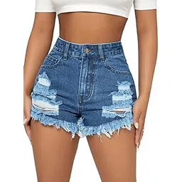 aahwan Solid Raw Hem Ripped Denim Shorts for Women's & Girls(KV_P_237)-picture-40