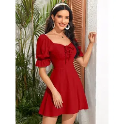 aahwan Women A-line Red Above Knee/Mid Thigh Length Dress-picture-25