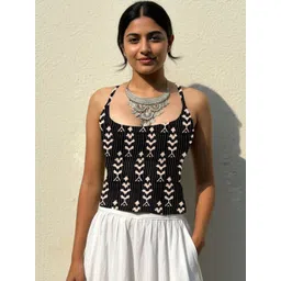AAHWAN Women Ethnic Motifs Crop Top with Tie-Ups image 1