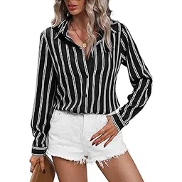 aahwan Women Polyester Regular Fit Solid Button Up Drop Shoulder Striped Print Casual Formal Long Sleeve Shirt-picture-54