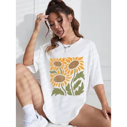 AAHWAN Women Printed Monochrome Applique T-shirt-picture-35