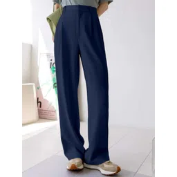 AAHWAN Women Relaxed Loose Fit High-Rise Pleated Trousers-picture-32