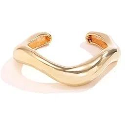 aaishwarya Gold Plated Anti-tarnish Bold Chunky Shiny Wavy Statement Open Cuff Bangle Bracelet | Gift for Women and Girls-picture-32