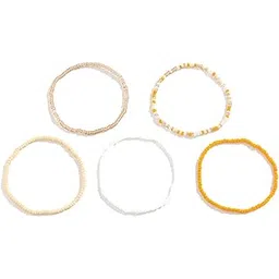 aaishwarya Set of 5 Multicolor Orange Stretchable Layered Bohemian Boho Elasticated Beaded Anklets | Beach Accessory for Women and Girls | Multi Set Payal-picture-54