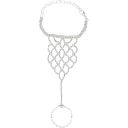 aaishwarya Silver Chain Ring Bracelet With Crystals Studded Glittering for Women and Girls | Bracelet for Woman | Hand Bracelet for Women | Hand Harnes | Ring Bracelets | Chain Ring Bracelet-picture-25