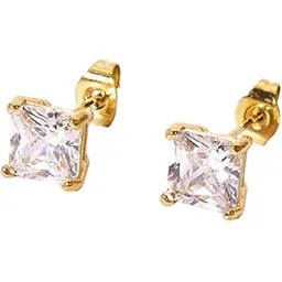 Mens 18K Gold Plated White Zircon Square Stud Earrings | Earring for Men and Boys | Waterproof & Anti-Tarnish Jewels | Stylish Minimal Dainty Party Accessory | Elegant Gift-image-14