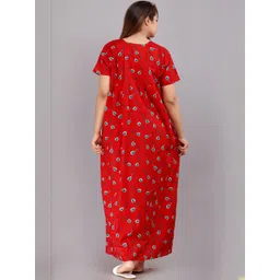 AAKARSHANA Red Pure Cotton Maxi Printed Nightdress-picture-40