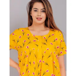 AAKARSHANA Yellow Pure Cotton Maxi Printed Nightdress-picture-33