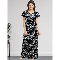 AAKARSHANA CREATION Black Pure Cotton Maxi Printed Nightdress-picture-19