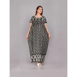 AAKARSHANA CREATION Black Pure Cotton Printed Maxi Nightdress-picture-29