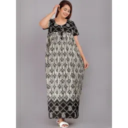 AAKARSHANA CREATION Black Pure Cotton Printed Maxi Nightdress-picture-28