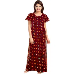 AAKARSHANA CREATION Maroon Pure Cotton Maxi Printed Nightdress-picture-36