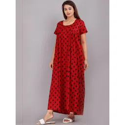 AAKARSHANA CREATION Red Pure Cotton Maxi Printed Nightdress-picture-24