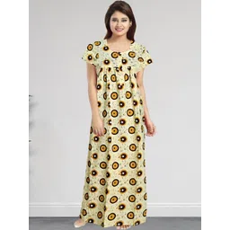 AAKARSHANA CREATION Yellow Pure Cotton Maxi Printed Nightdress-picture-12