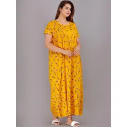 AAKARSHANA CREATION Yellow Pure Cotton Maxi Printed Nightdress-picture-13