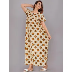 AAKARSHANA CREATION Yellow Pure Cotton Maxi Printed Nightdress image 5