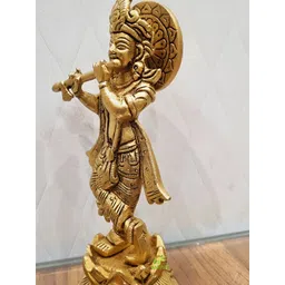 Aakrati Yellow Lord Krishna Idol Brass Showpiece-image-15