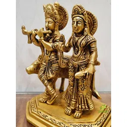 Aakrati Yellow Lord Radha Krishna Idol Brass Showpiece-image-1