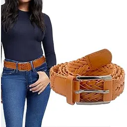 aakriti Unisex Synthetic Leather Fashion Braided Hand Made PU Leather Belt Casual Belt No Holes Free Size Belt For Men And Women-picture-32