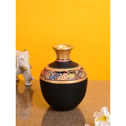 AAKRITI ART CREATIONS Black & Brown Handcrafted Madhubani Vase-picture-23