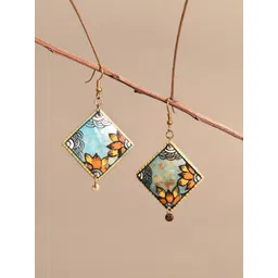 AAKRITI ART CREATIONS Brass-Plated Wood Diamond Shaped Drop Earrings-picture-41