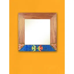 AAKRITI ART CREATIONS Brown & Blue Printed Wooden Wall Mirror-picture-20