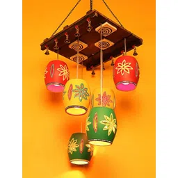 AAKRITI ART CREATIONS Brown & Green Printed Metal Ceiling Lamps-picture-38