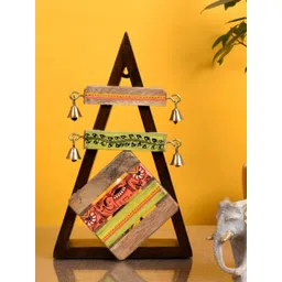AAKRITI ART CREATIONS Brown & Green Printed Triangle Wooden Wall Lamps-picture-24