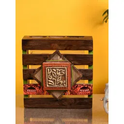 AAKRITI ART CREATIONS Brown & Orange-Colored Printed Rectangle Wooden Wall Lamps-picture-26