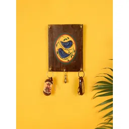 AAKRITI ART CREATIONS Brown & Yellow Printed Wooden Love Birds Key Holder-picture-28
