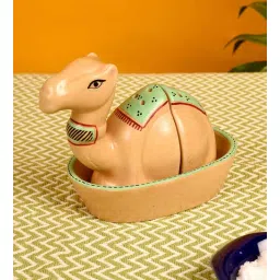 aakriti art creations Brown Ceramic 3 Pcs Salt and Pepper Shakers with Tray-picture-21