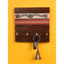 AAKRITI ART CREATIONS Brown Handcrafted Tribal Art Key Holder With 4 hooks-picture-24