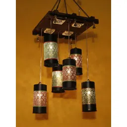 AAKRITI ART CREATIONS Brown Printed Cylinder-Shaped Metal Ceiling Lamp-picture-31