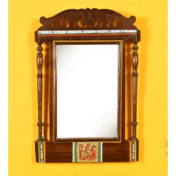 aakriti art creations Brown Wood & Glass Wall Mirror-picture-15