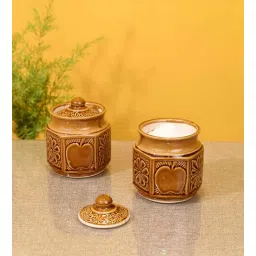 aakriti art creations Ethnic Martaban Brown Ceramic (Set of 2) Condiment Sets-picture-11